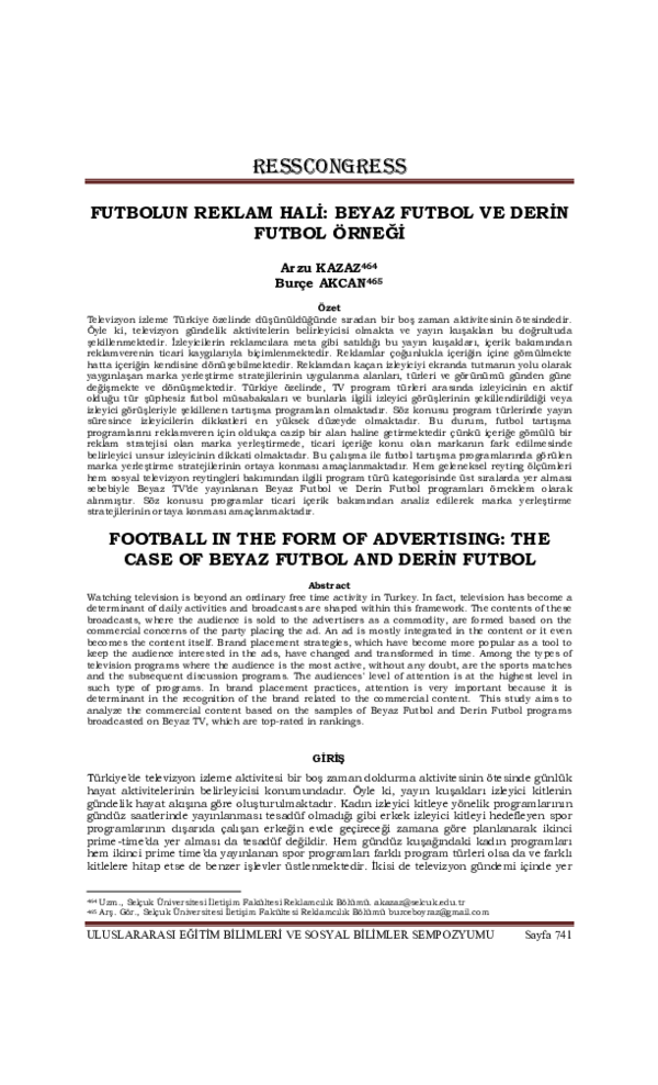 (PDF) Futbolun Reklam Hali: Beyaz Futbol ve Derin Futbol Örneği ...