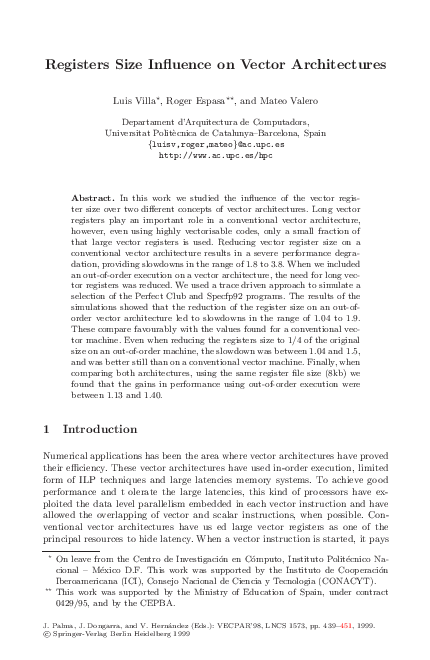(PDF) Registers Size Influence on Vector Architectures