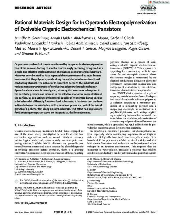 (PDF) Rational Materials Design for In Operando Electropolymerization ...