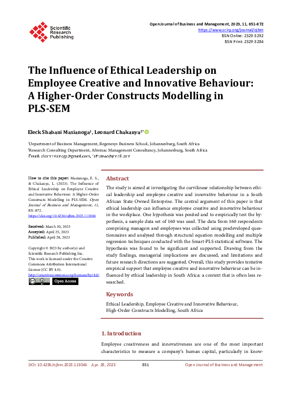 (PDF) The Influence of Ethical Leadership on Employee Creative and ...