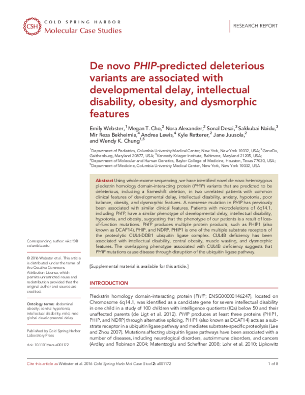 (PDF) De novo PHIP-predicted deleterious variants are associated with ...