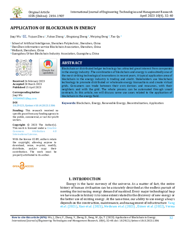 (PDF) APPLICATION OF BLOCKCHAIN IN ENERGY