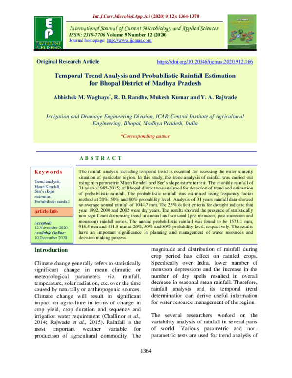 (PDF) Temporal Trend Analysis and Probabilistic Rainfall Estimation for ...