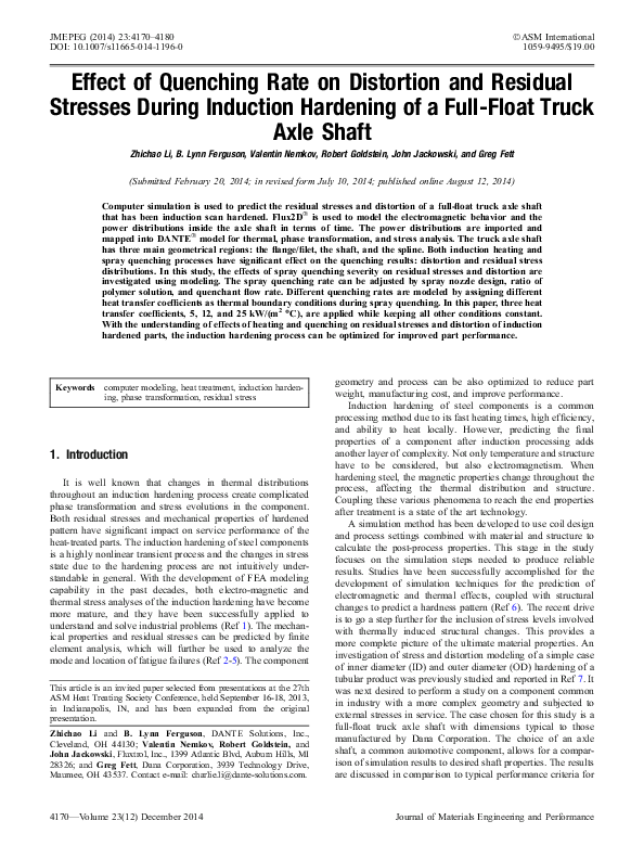 (PDF) Effect of Quenching Rate on Distortion and Residual Stresses ...