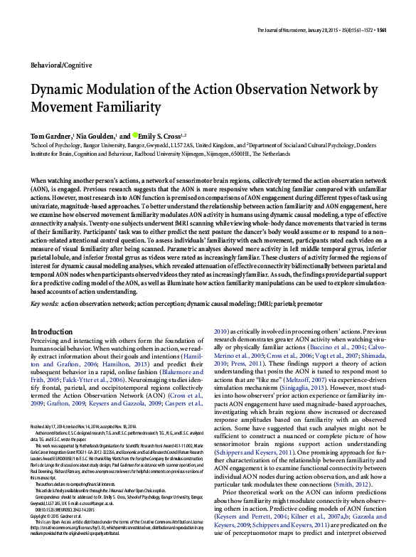 (PDF) Dynamic modulation of the action observation network by movement ...