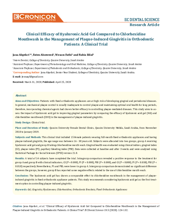 (PDF) Clinical Efficacy of Hyaluronic Acid Gel Compared to