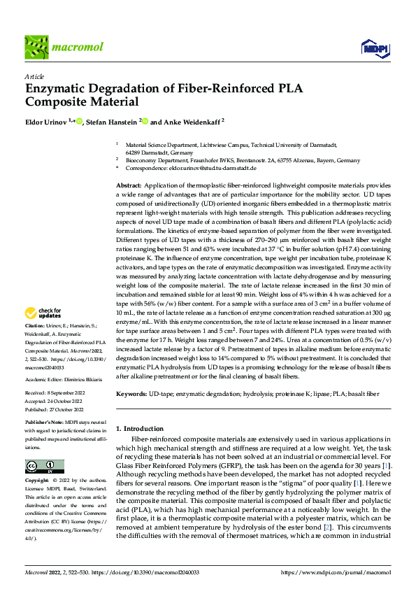 (PDF) Enzymatic Degradation of Fiber-Reinforced PLA Composite Material