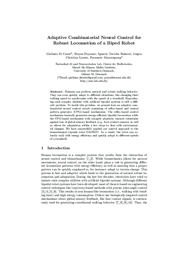 (PDF) Adaptive Combinatorial Neural Control for Robust Locomotion of a ...