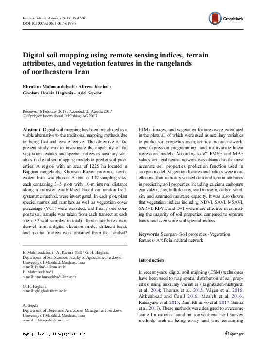 (PDF) Digital soil mapping using remote sensing indices, terrain ...