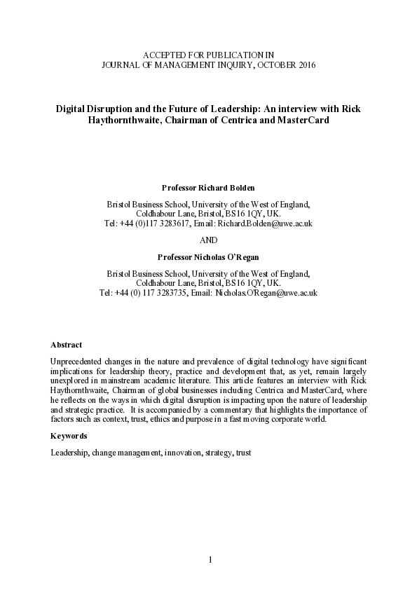 (PDF) Digital Disruption and the Future of Leadership