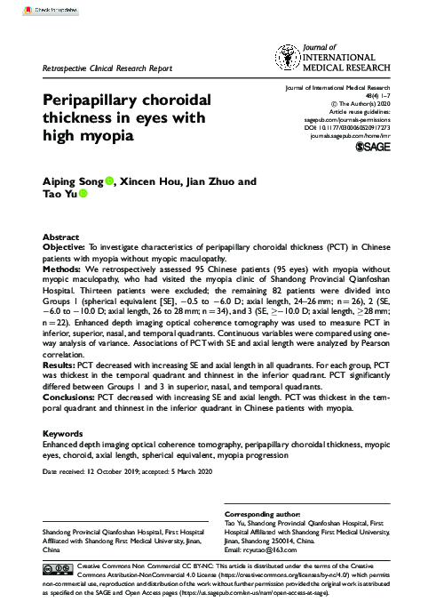 (PDF) Peripapillary choroidal thickness in eyes with high myopia