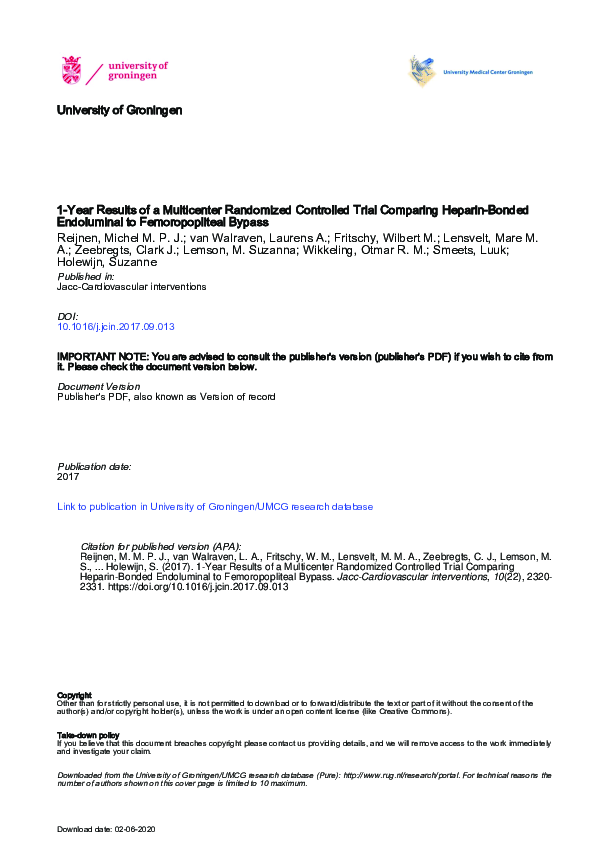 (PDF) 1-Year Results of a Multicenter Randomized Controlled Trial ...