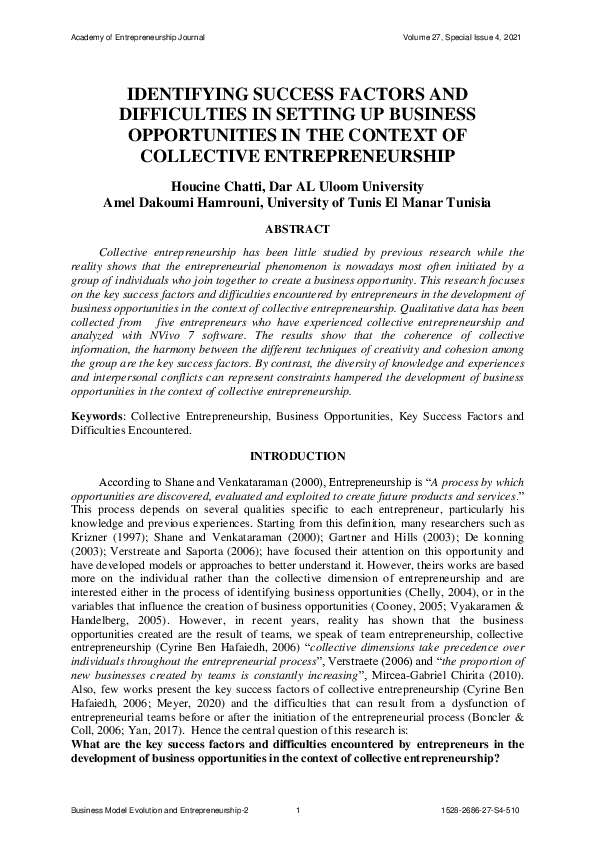 (PDF) Identifying Success Factors and Difficulties in Setting Up ...