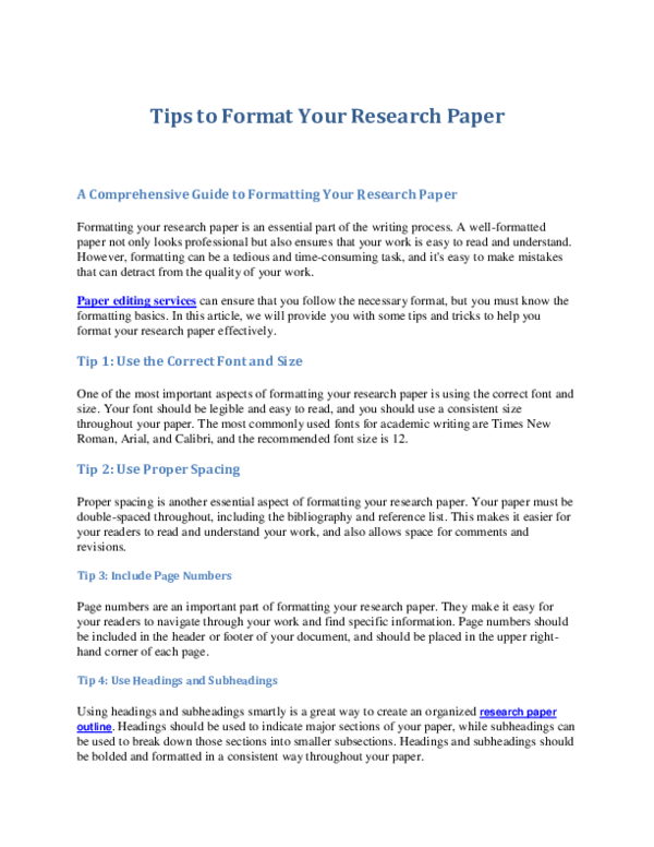 (PDF) Tips to Format Your Research Paper | Leon Arnold - Academia.edu