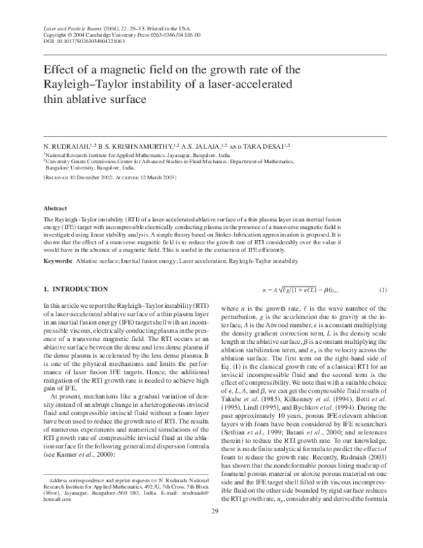 (PDF) Effect of a magnetic field on the growth rate of the Rayleigh ...
