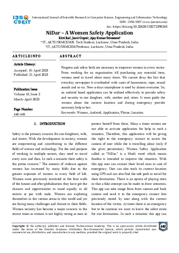 (PDF) NiDar – A Women Safety Application