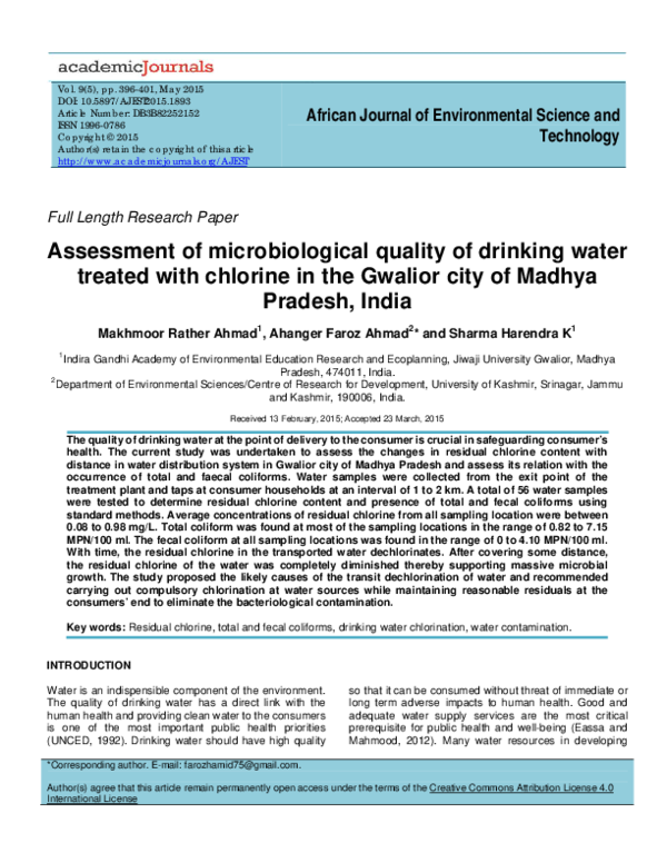 (PDF) Assessment of microbiological quality of drinking water from ...