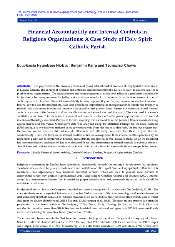 (PDF) Financial Accountability and Internal Controls in Religious ...