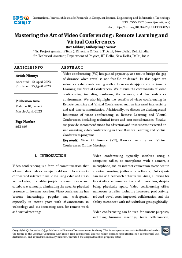 (PDF) Mastering the Art of Video Conferencing : Remote Learning and ...