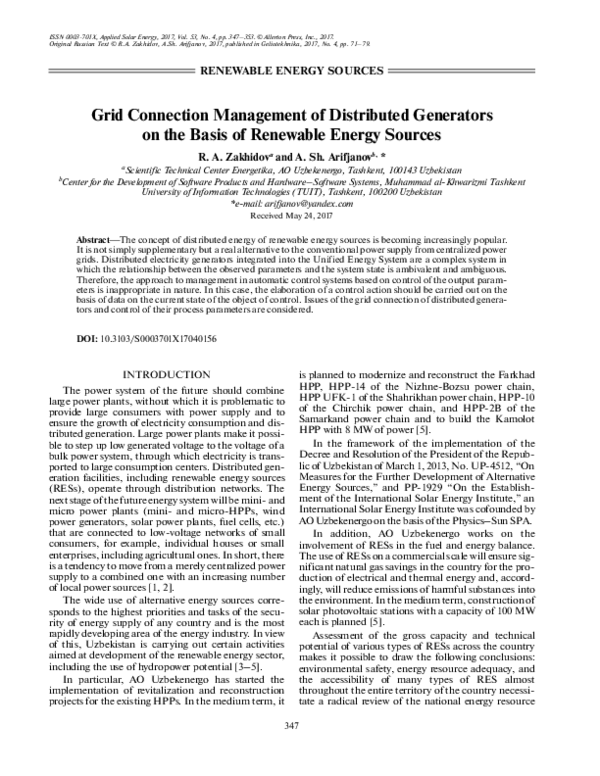 (PDF) Grid connection management of distributed generators on the basis ...