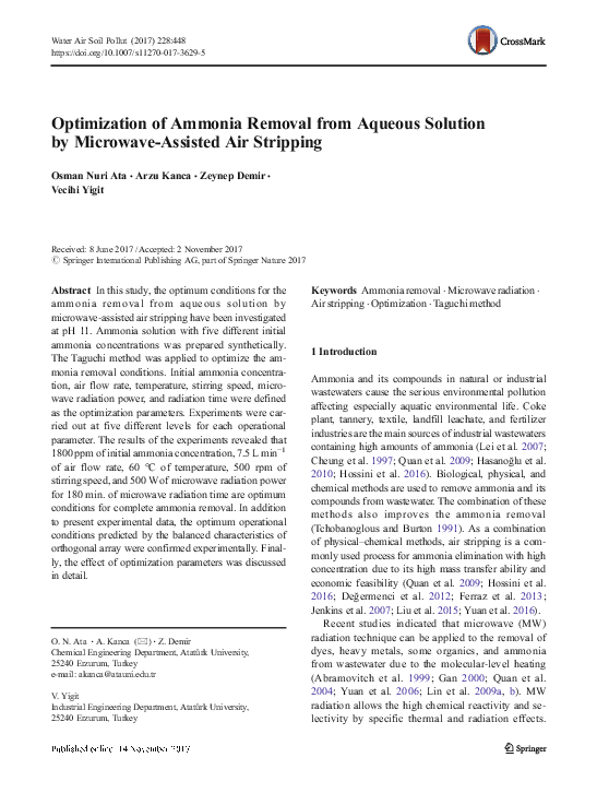 (PDF) Optimization of Ammonia Removal from Aqueous Solution by ...