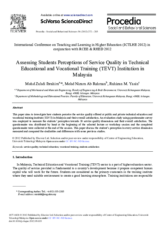 (PDF) Assessing Students Perceptions of Service Quality in Technical ...