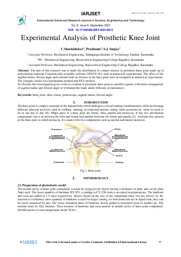 (PDF) Experimental Analysis of Prosthetic Knee Joint