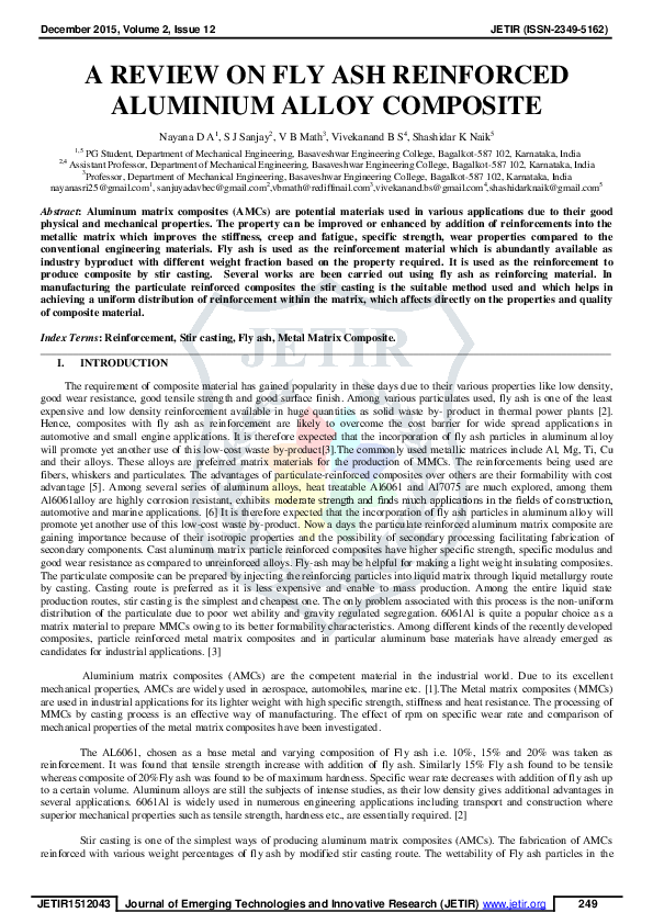 (PDF) A Review on Fly Ash Reinforced Aluminium Alloy Composite