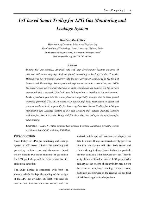 (PDF) IoT based Smart Trolley for LPG Gas Monitoring and Leakage System