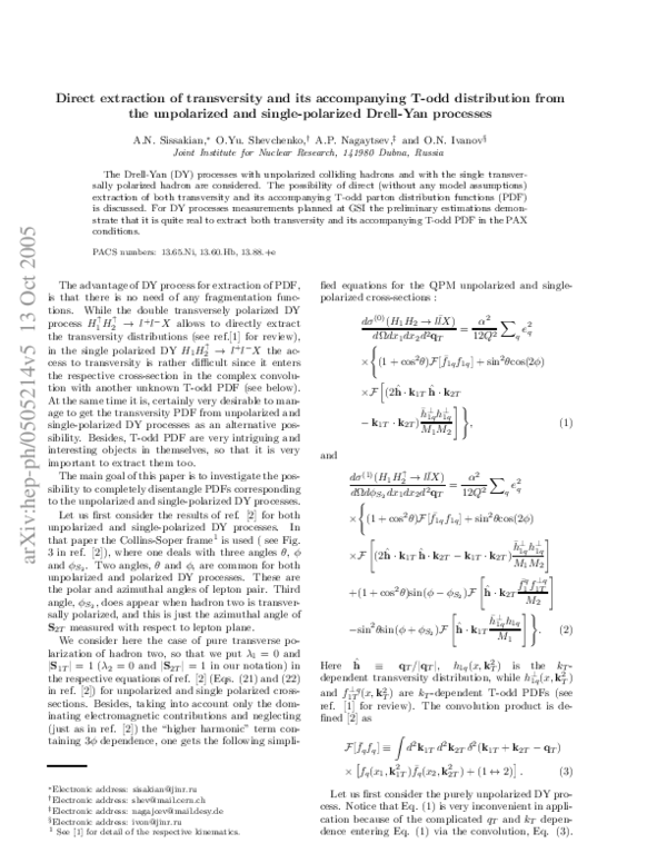 (PDF) Direct extraction of transversity and its accompanying T-odd ...