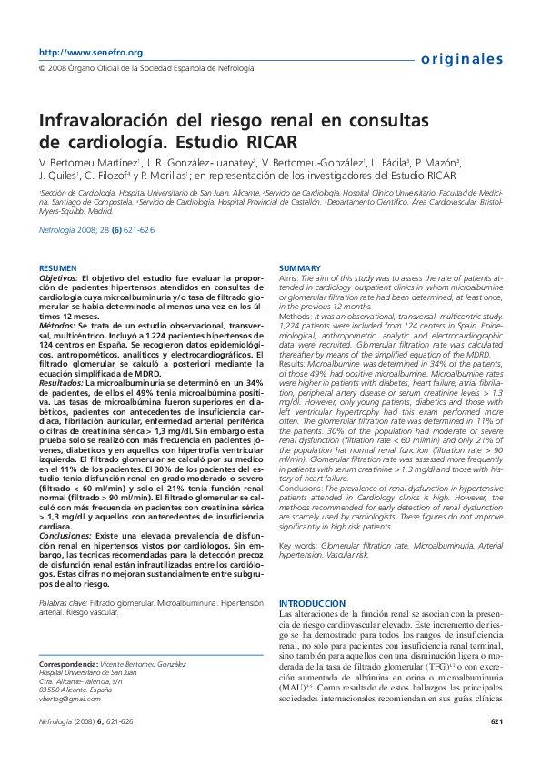 (PDF) Infravaloración del riesgo renal en consultas de cardiología ...