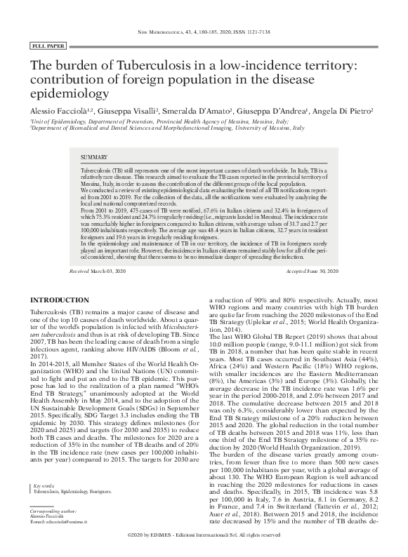 (PDF) The burden of Tuberculosis in a low-incidence territory ...