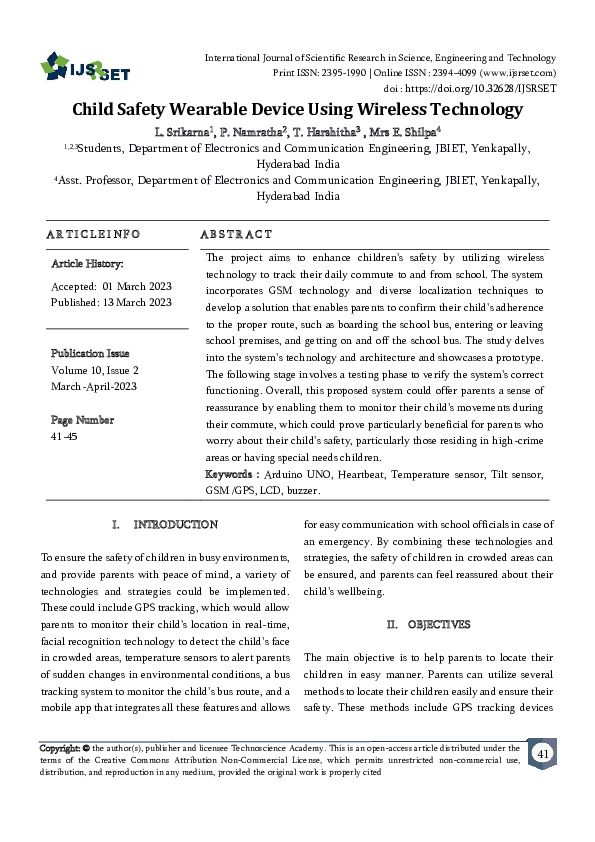 (PDF) Child Safety Wearable Device Using Wireless Technology