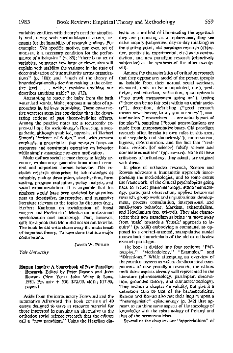 (PDF) Human Inquiry: A Sourcebook of New Paradigm Research. Edited by ...