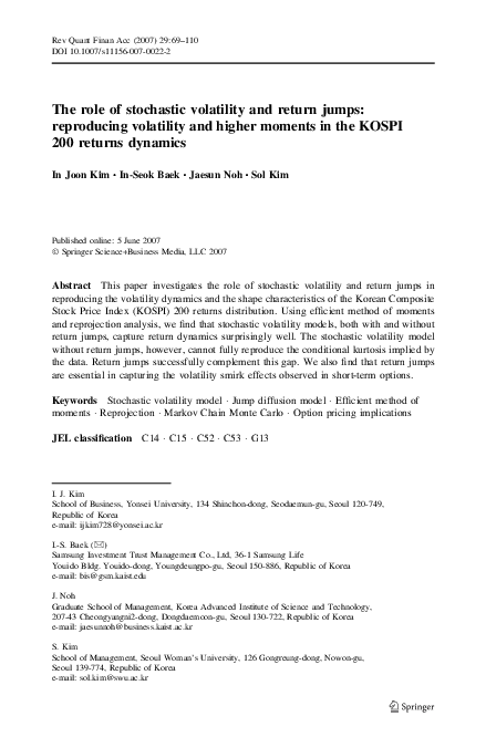 (PDF) The role of stochastic volatility and return jumps: reproducing ...
