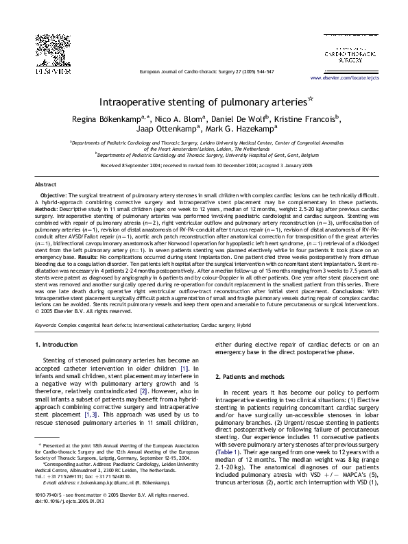 (PDF) Intraoperative stenting of pulmonary arteries