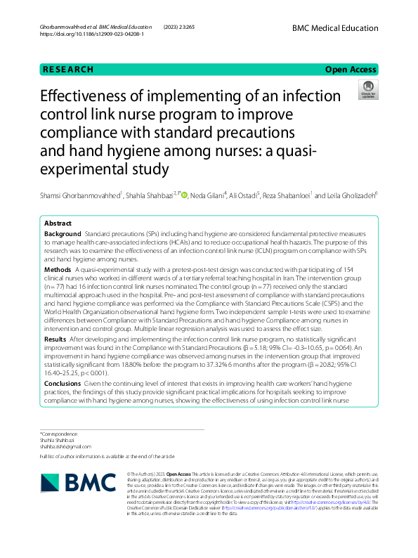 (PDF) Effectiveness of implementing of an infection control link nurse ...