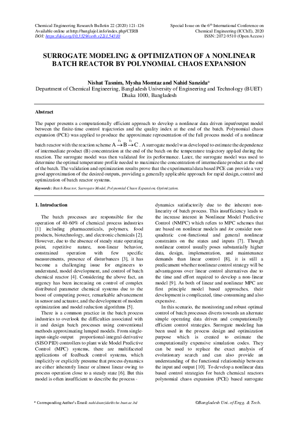 (PDF) Surrogate Modeling Optimization of a Nonlinear Batch Reactor by ...