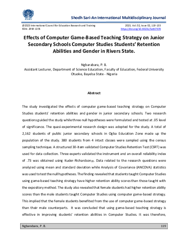 (PDF) Effects of Computer Game-Based Teaching Strategy on Junior ...