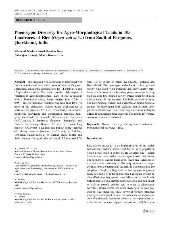 (PDF) Phenotypic Diversity for Agro-Morphological Traits in 105 ...