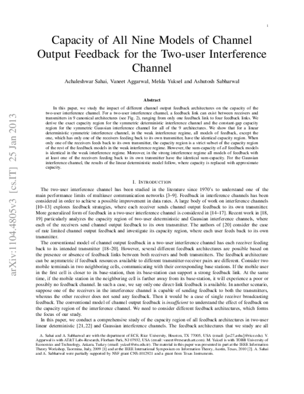 (PDF) Capacity of All Nine Models of Channel Output Feedback for the ...