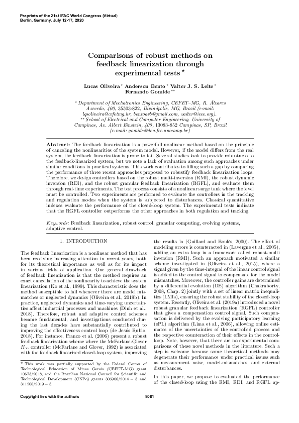 (PDF) Comparisons of robust methods on feedback linearization through ...