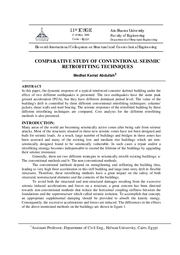 (PDF) COMPARATIVE STUDY OF CONVENTIONAL SEISMIC RETROFITTING TECHNIQUES