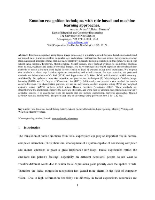 (PDF) Emotion recognition techniques with rule based and machine ...
