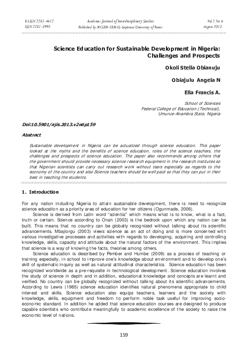 (PDF) Science Education for Sustainable Development in Nigeria ...