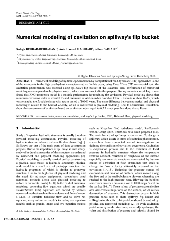 (PDF) Numerical modeling of cavitation on spillway’s flip bucket