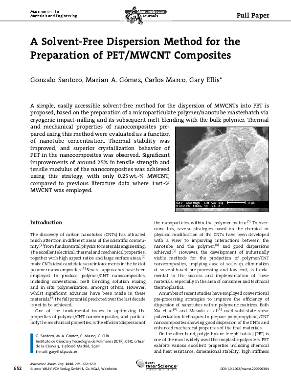 (PDF) A Solvent-Free Dispersion Method for the Preparation of PET/MWCNT ...
