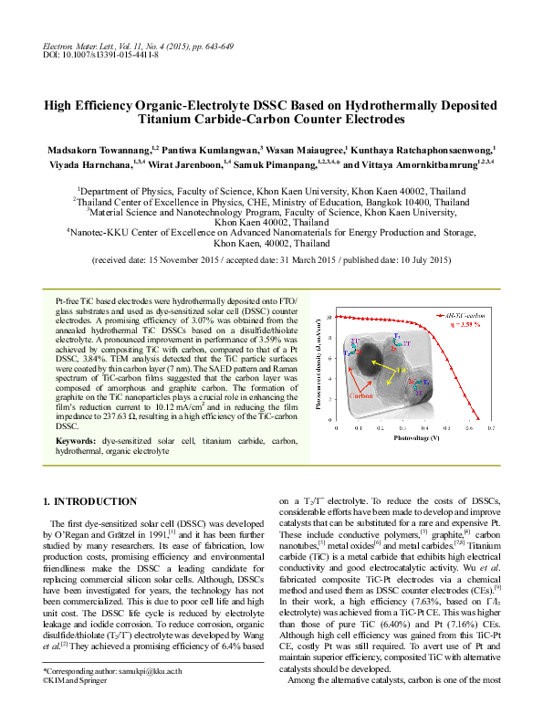 (PDF) High efficiency organic-electrolyte DSSC based on hydrothermally ...