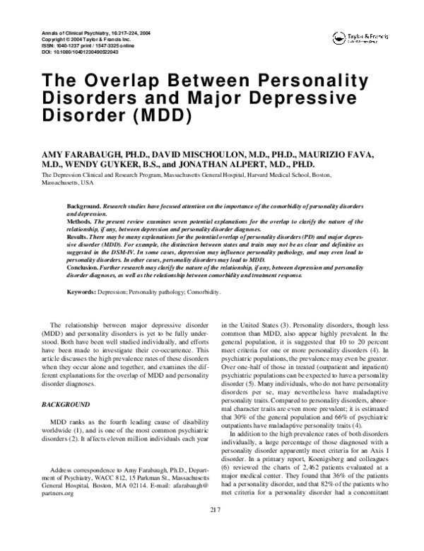 (PDF) The Overlap Between Personality Disorders and Major Depressive ...