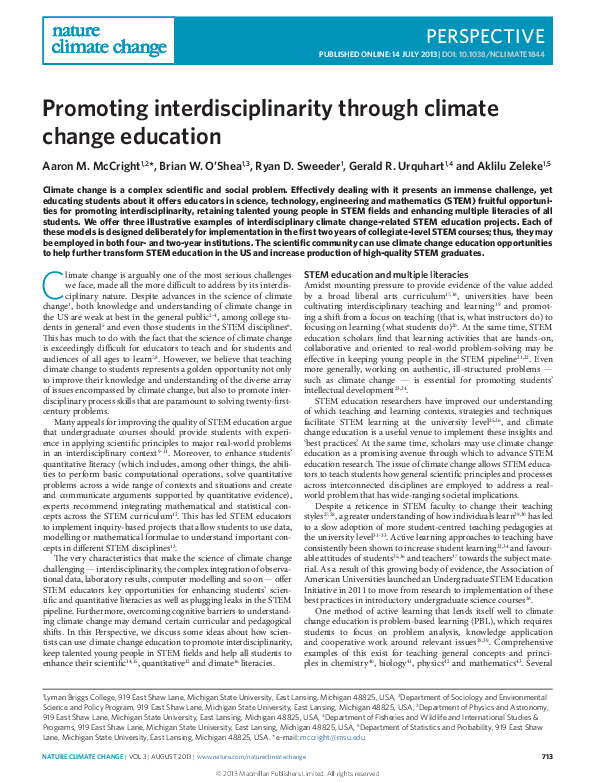 (PDF) Promoting interdisciplinarity through climate change education